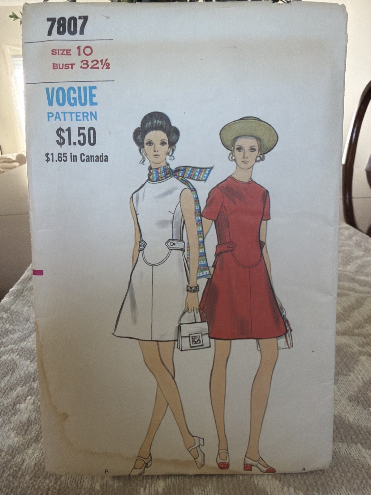 Vogue 7807 High-Fitted A-Line Dress w Buttoned Back Belt, Pockets Sz 10 UNCUT Vogue 7807 High-Fitted A-Line Dress w Buttoned Back Belt, Pockets Sz 10 UNCUT