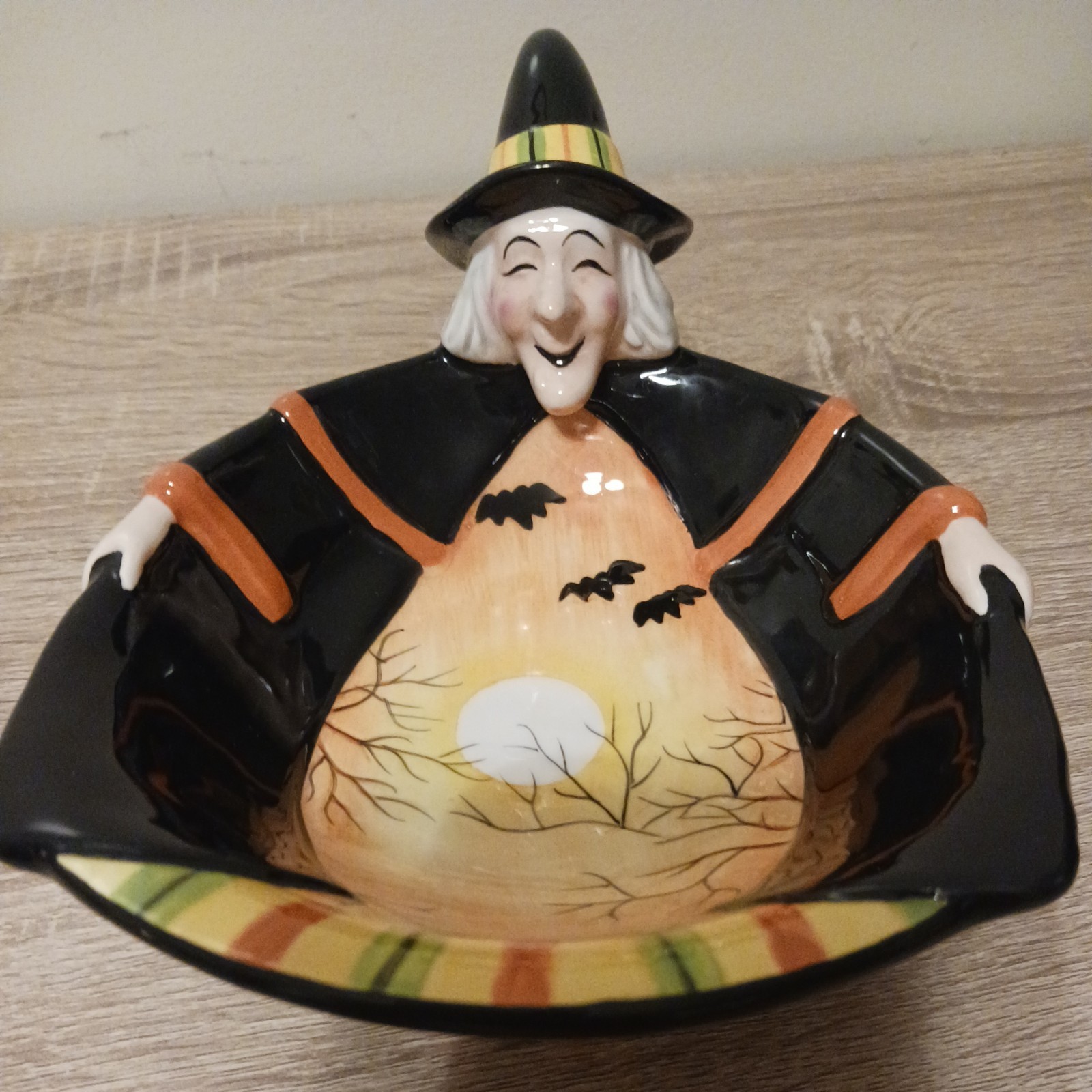 Fitz and Floyd Boo Halloween Witch Candy Bowl   Spooky Bats