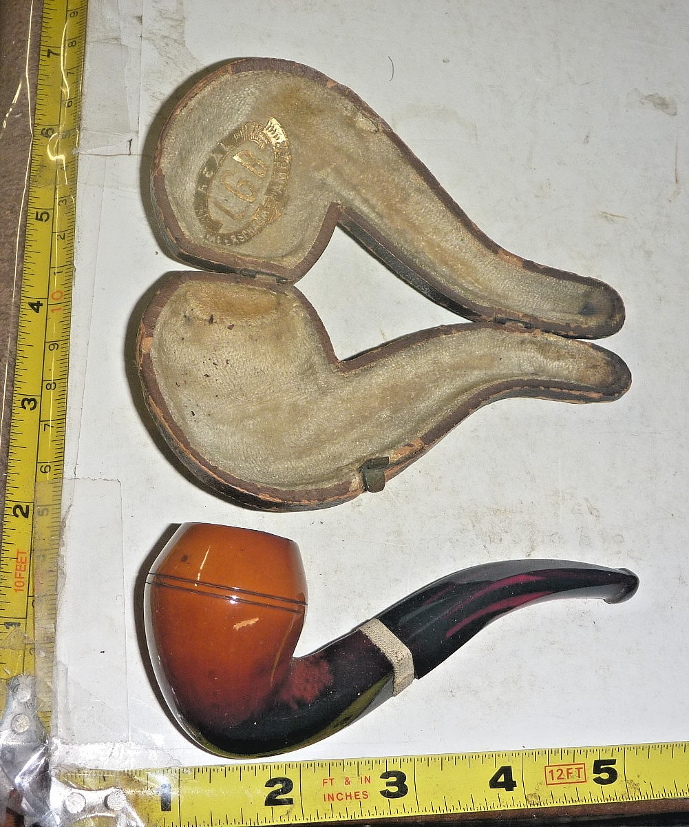 Antique Genuine Meerschaum Bowl & Real Amber Stem PIPE in LGB Hard Case