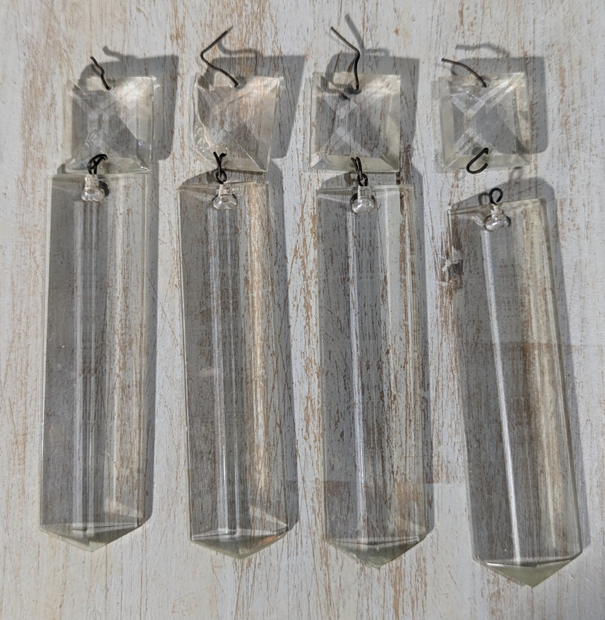 Set 4 Vintage Baguette Crystal Glass Lamp Chandelier Prisms Replacements