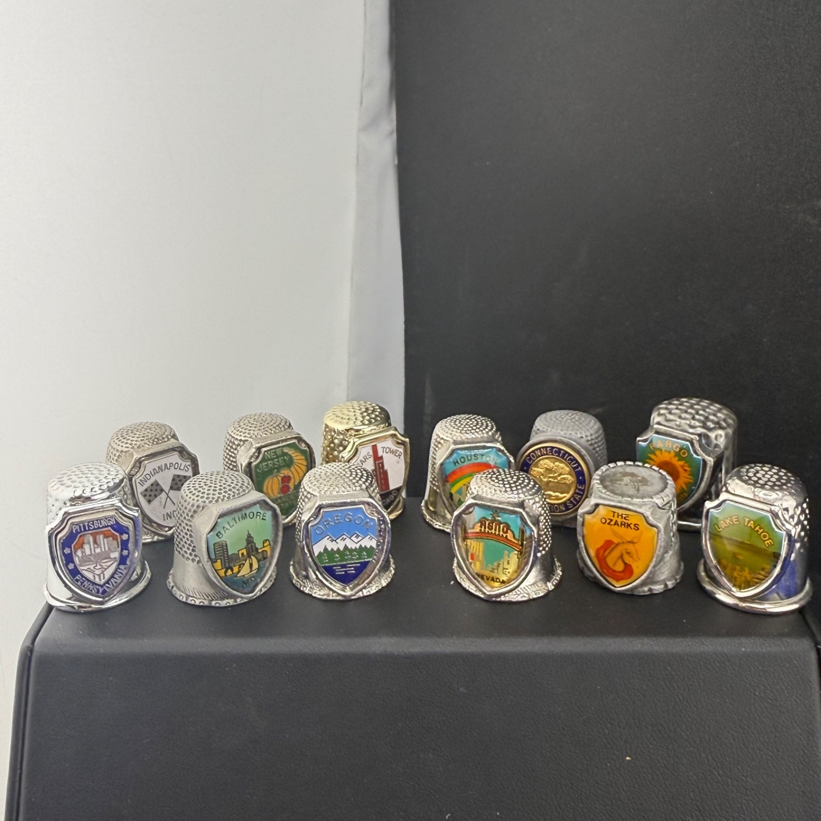 Vintage Travel Thimble Lot States Silver Gold Tone Enamel Souvenir 13pc