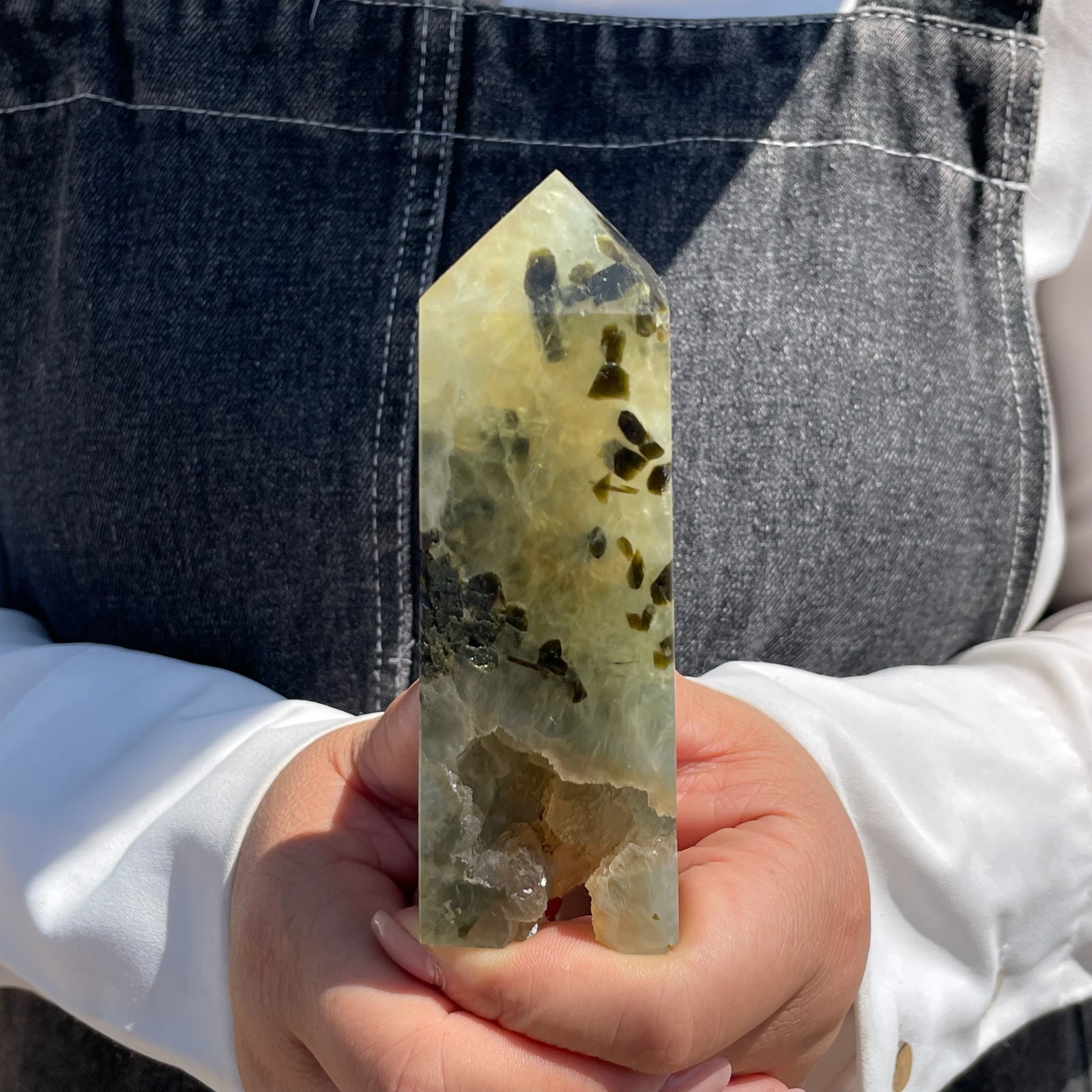 0.48LB Natural Prehnite Obelisk Tower Point Crystal Polished Wand Healing D2163