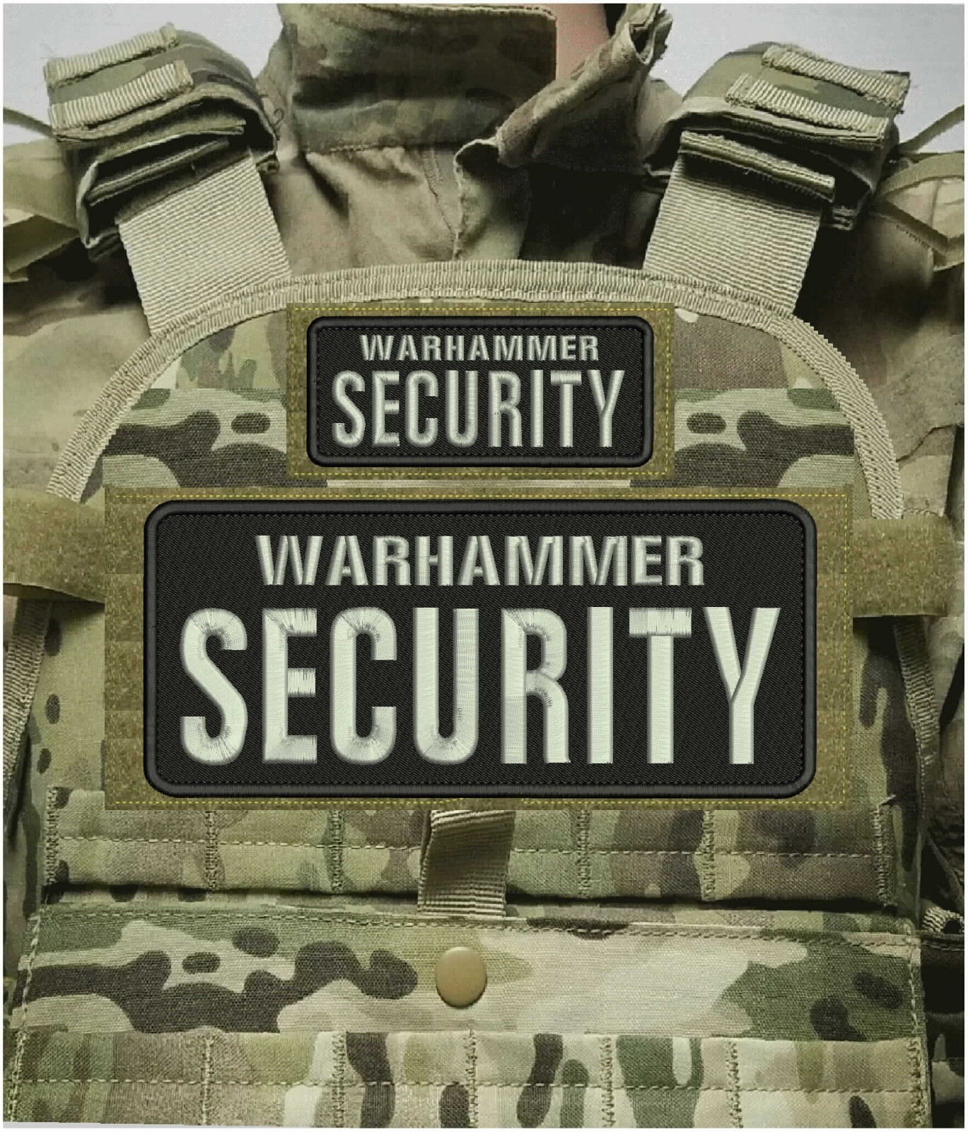 CUSTOM SECURITY 2 EMBROIDERY PATCH 4X10 AND 2X5 HOOK ON BACK  BLK/SILVER