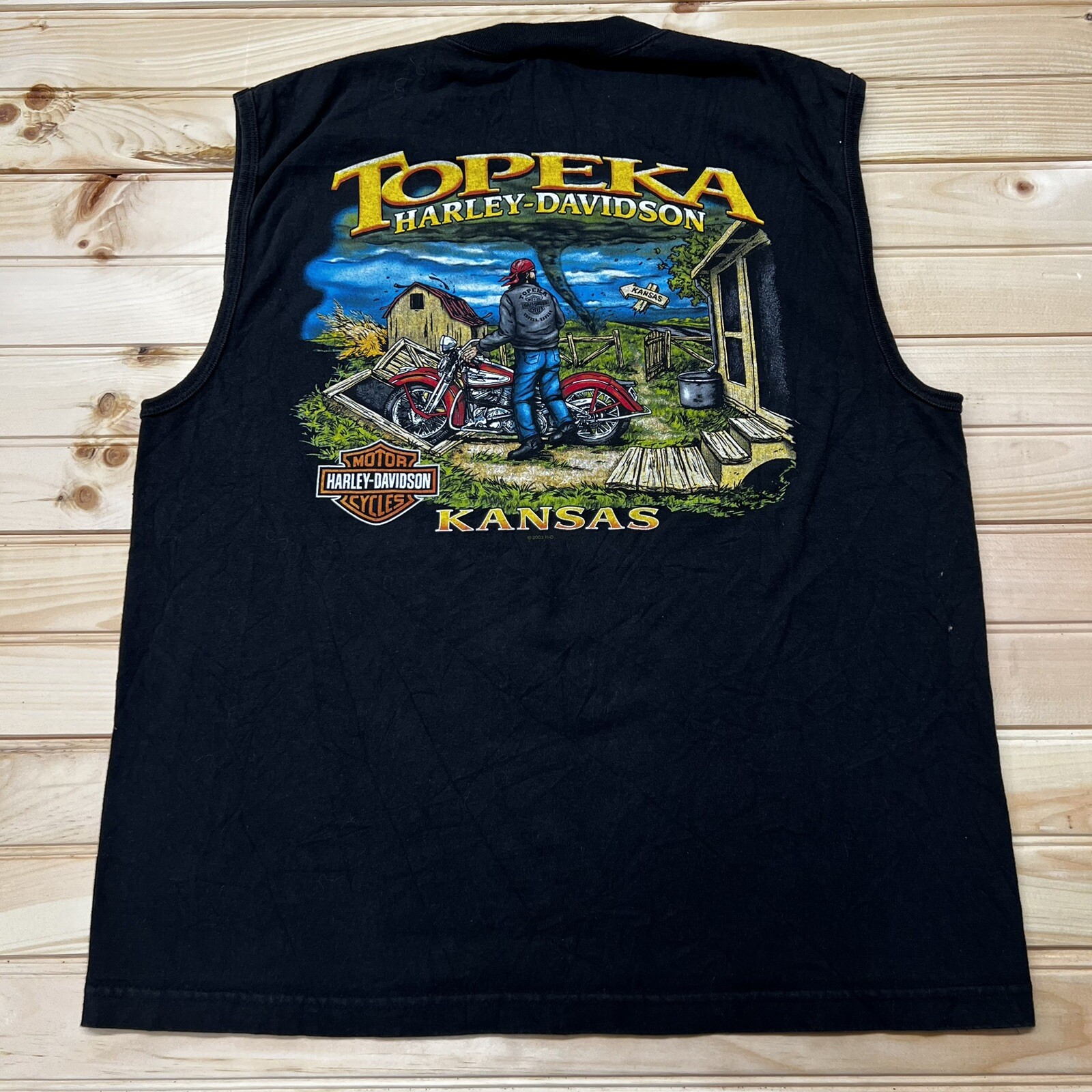 Harley Davidson Tornado Topeka Kansas Sleeveless Shirt Size Large