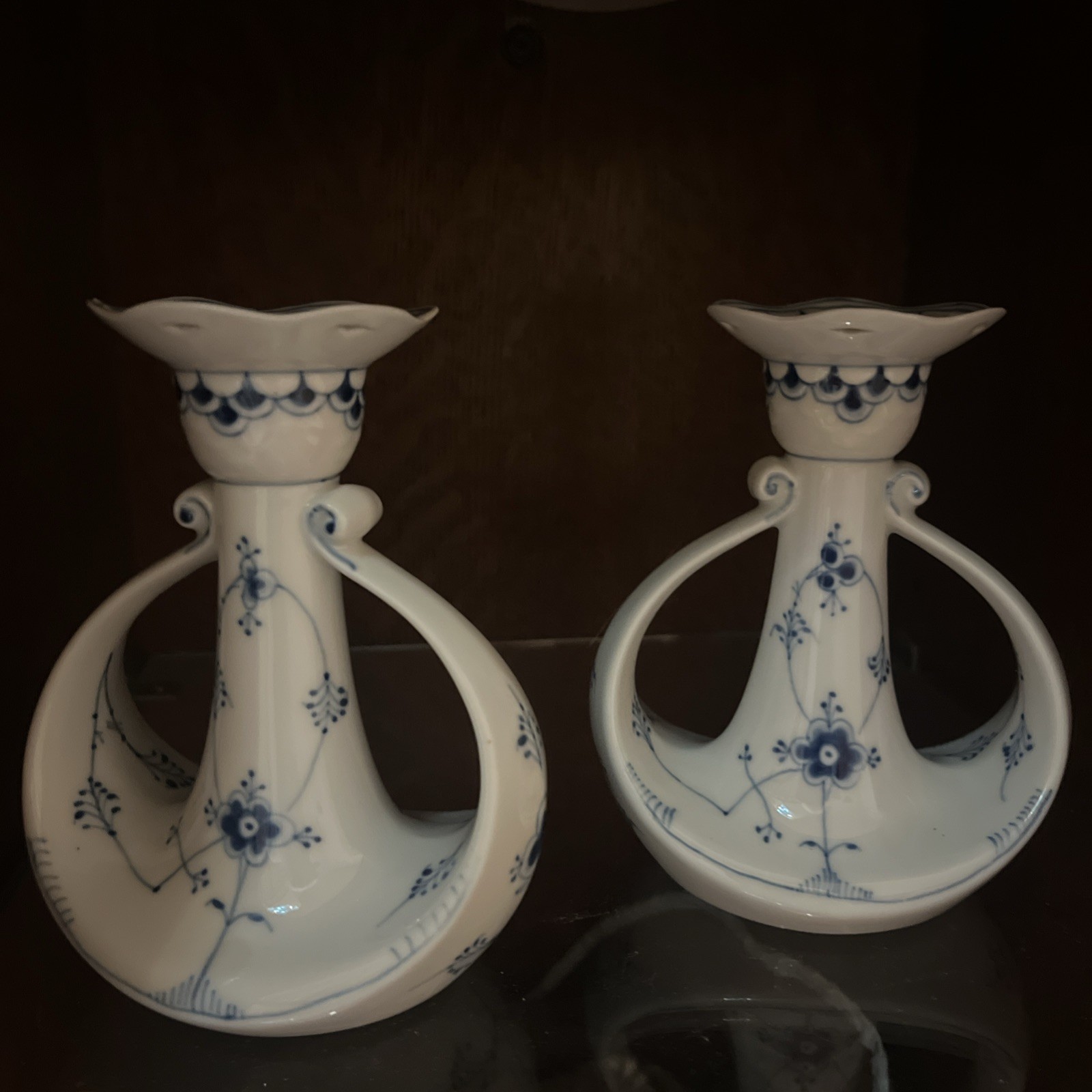 Bing & Grohndel (B&G)  Pair Candlesticks Blue & White  Vtg  6” Tall