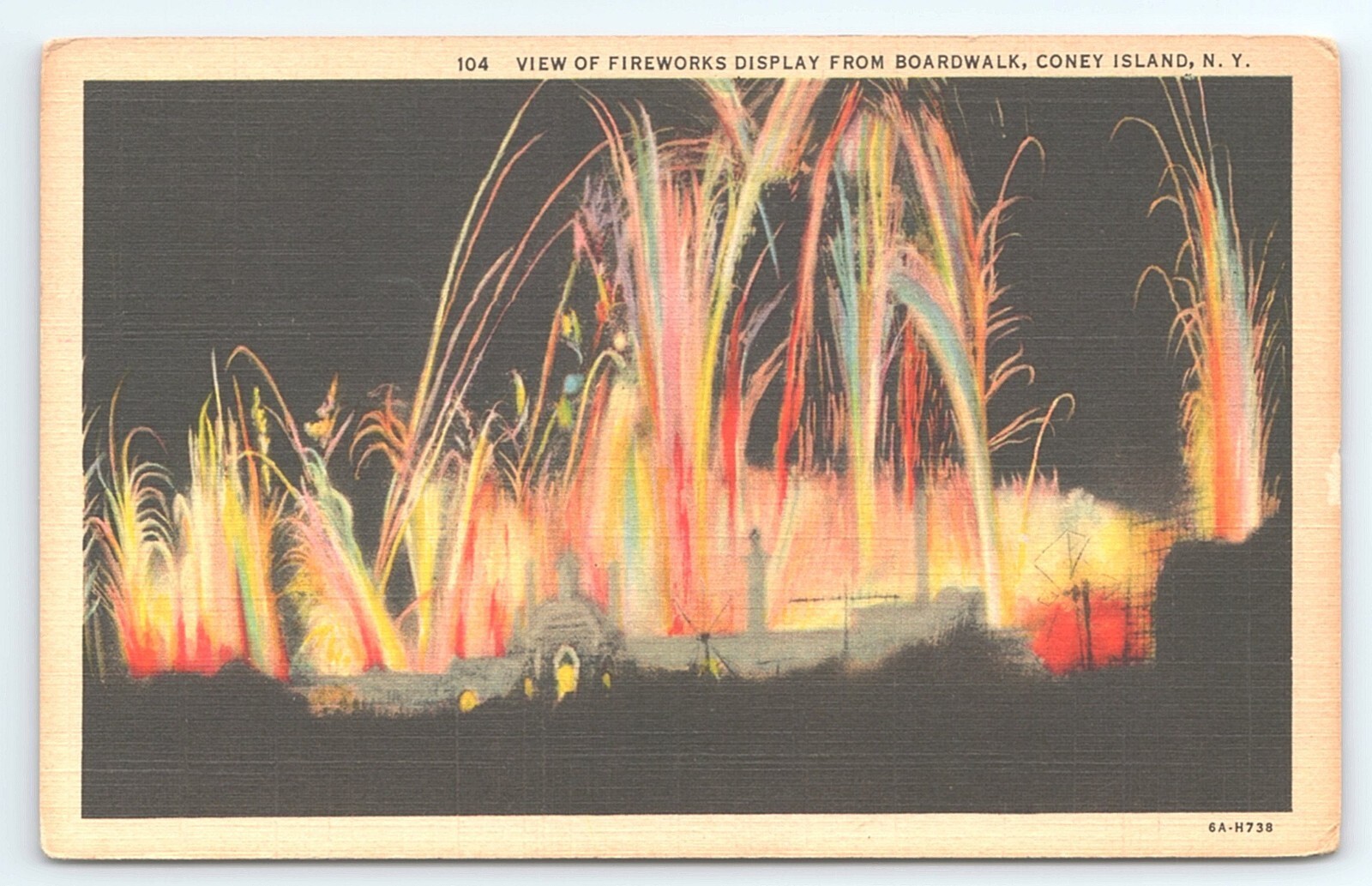Postcard View of Fireworks Display from Boardwalk Coney Island New York c1941