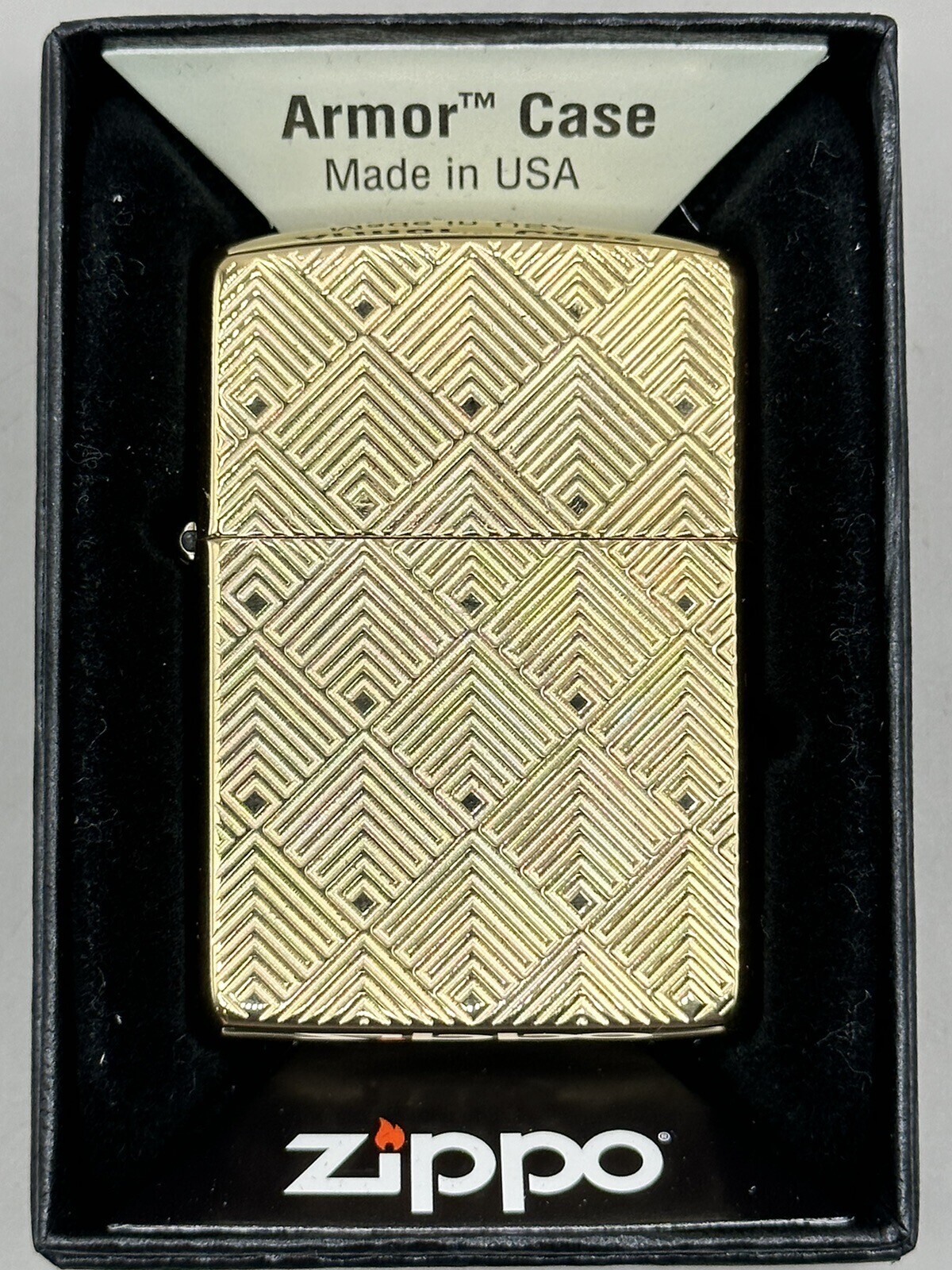Geometric Deep Carved Pattern Design Brass Armor Zippo Lighter NEW 48570