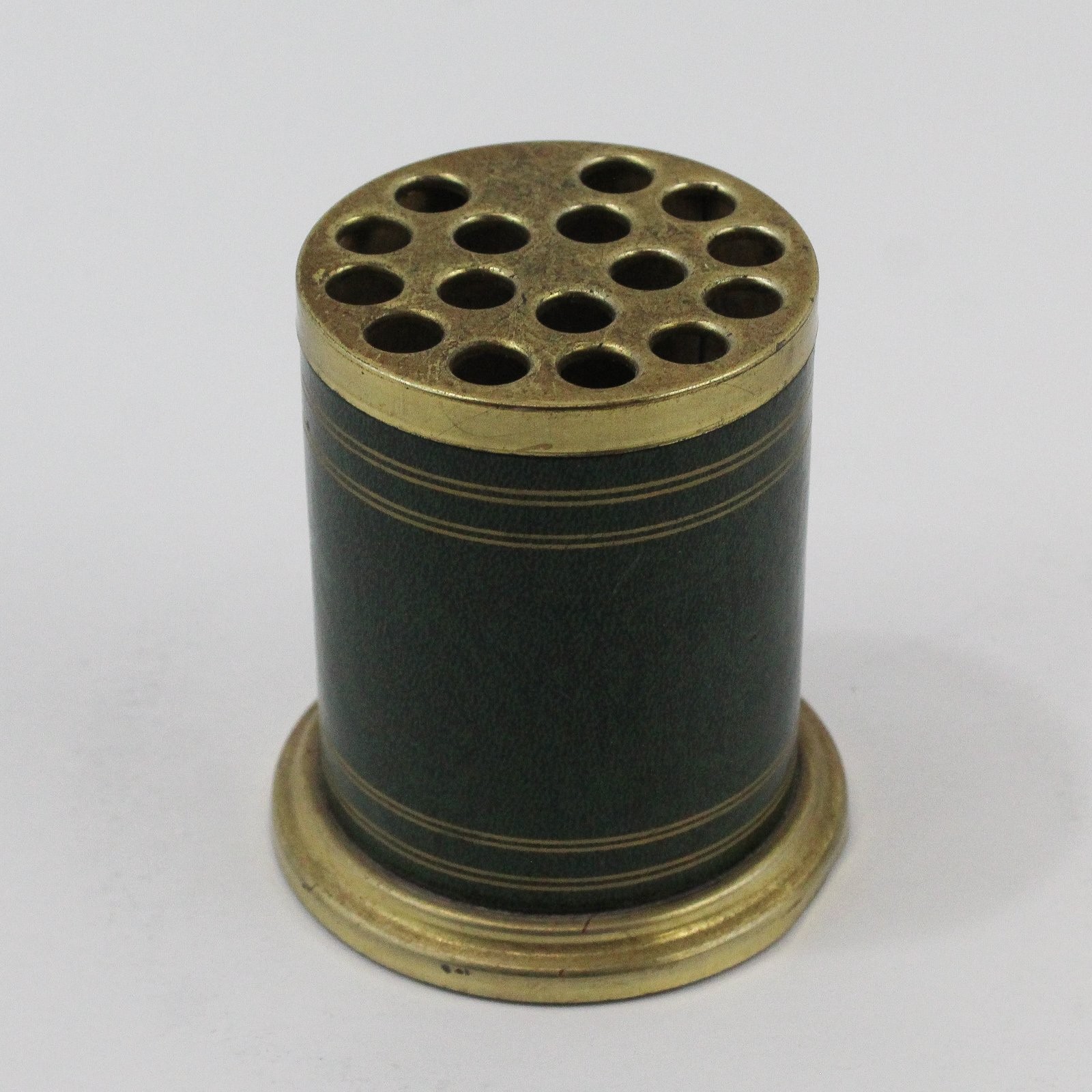 Vintage MCM Green Brass Pencil Holder Desk Accessory Unbranded