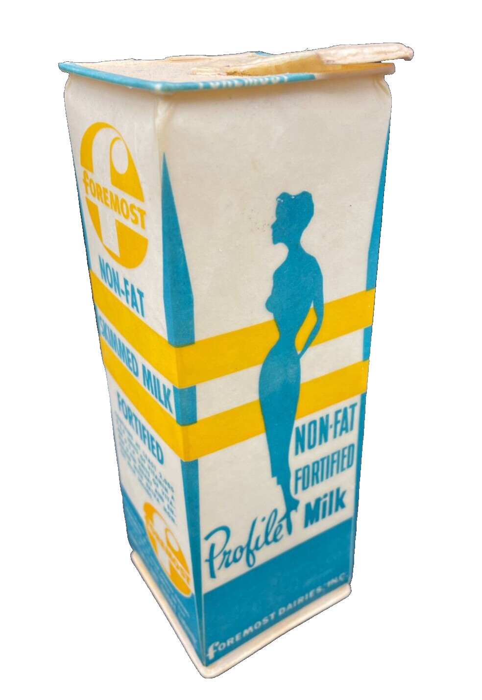 Vintage Milk Carton Wax Coated PROFILE Non-Fat Milk BEAUTIFUL DISPLAY Prop
