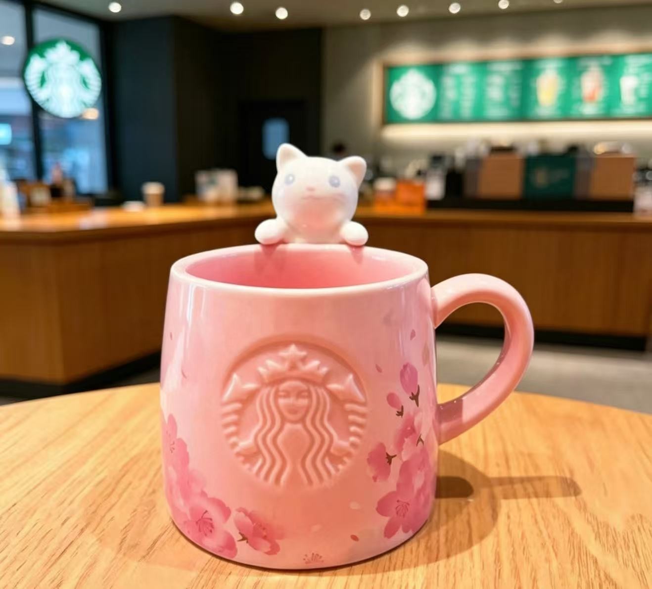 LUXURY Starbucks Cute Pink Sakura Cat Coffee Mug Cup Cherry Blossom Christmas