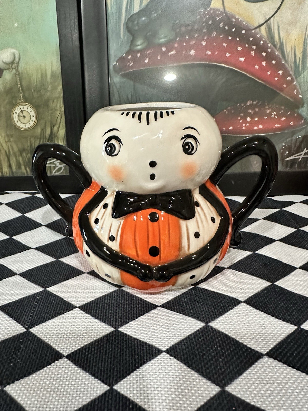 Johanna Parker By Transpac Halloween Pumpkin Peep Spider Ceramic Vintage Mug NEW Johanna Parker By Transpac Halloween Pumpkin Peep Spider Ceramic Vintage Mug NEW
