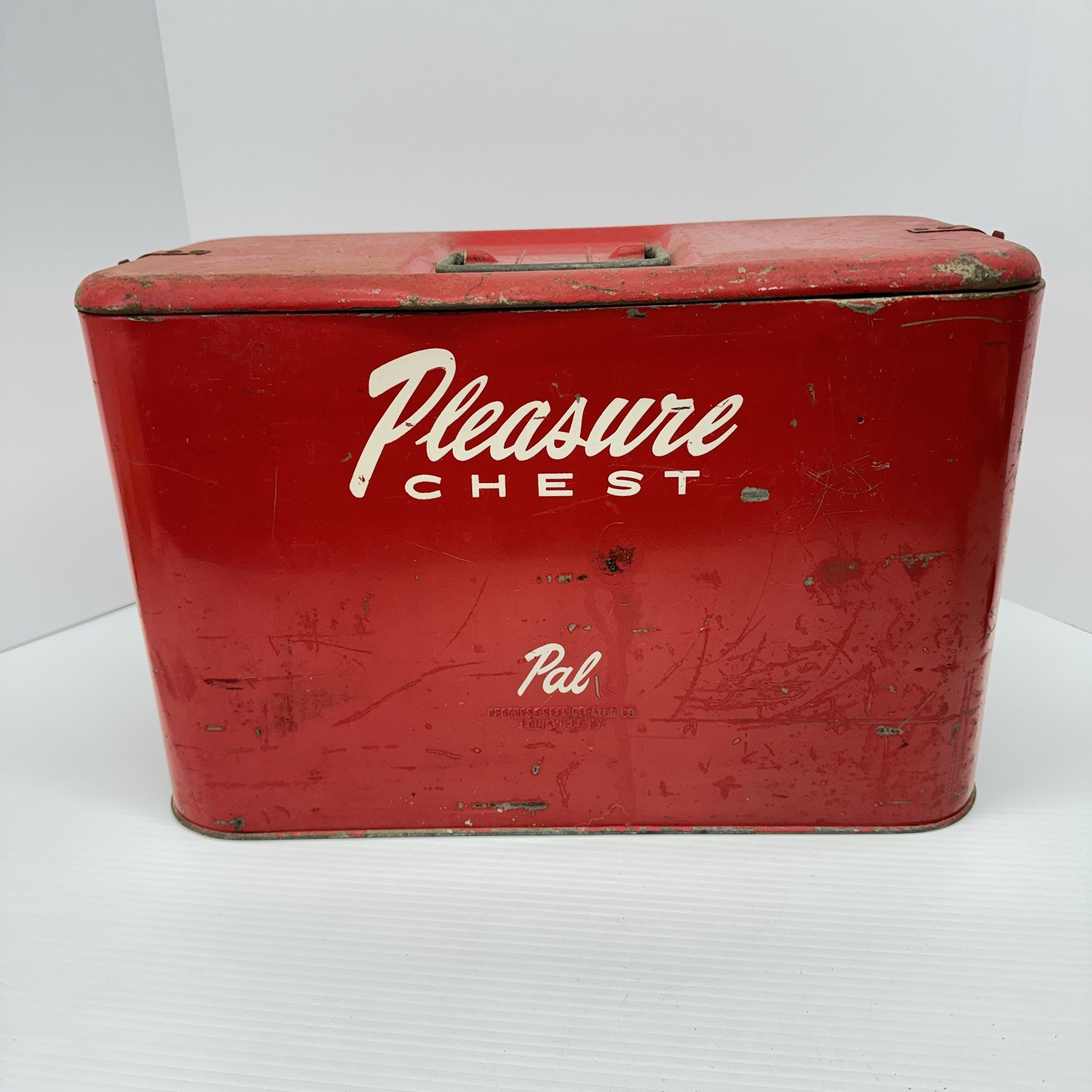 Vintage Antique 1950s Pleasure Chest PAL Smaller Cooler Red Metal Picnic