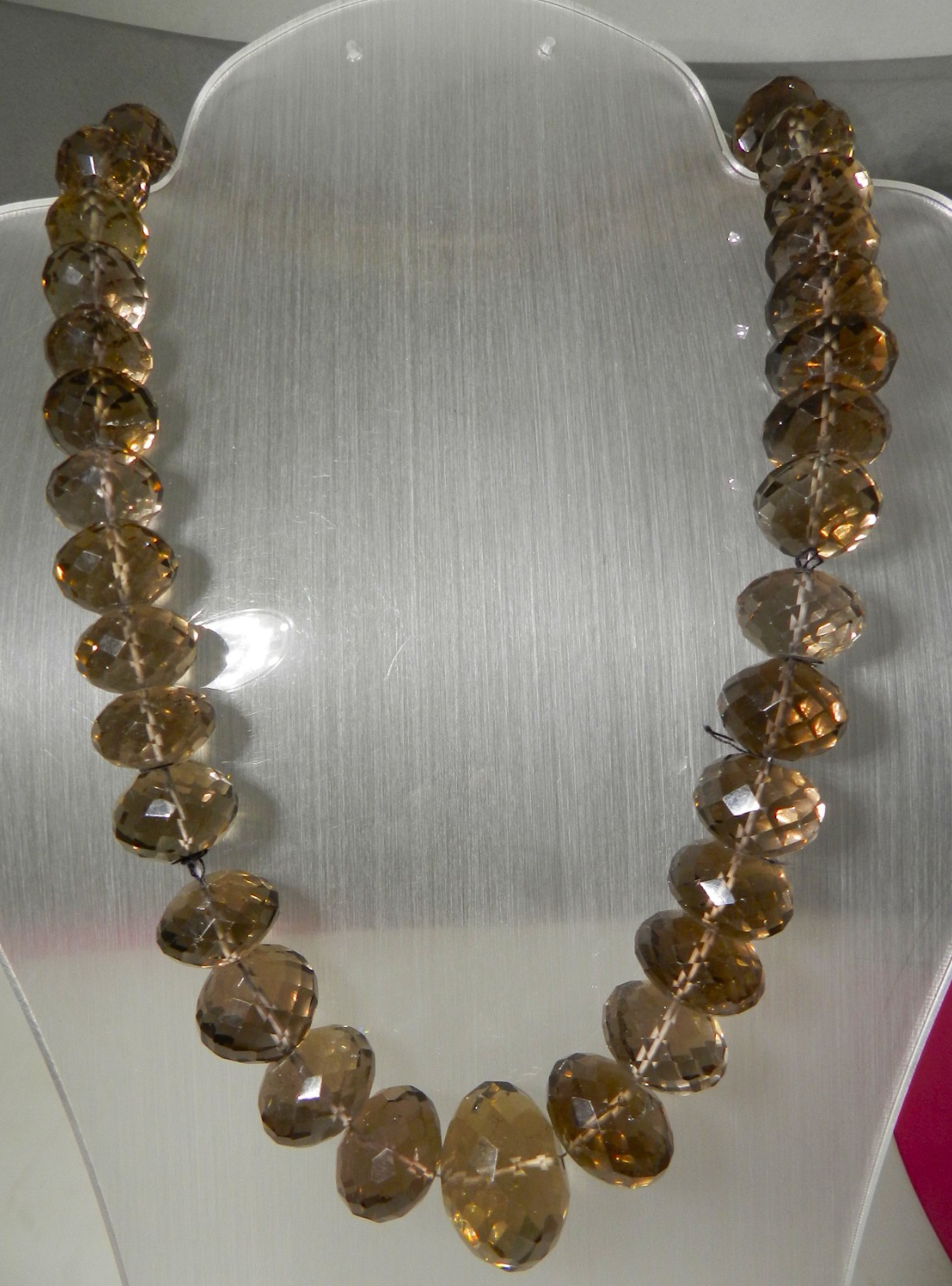 HUGE FACETED SMOKEY QUARTZ BEADS 209gr, 41 BEADS, 25mm-13.5mm GRADUATED