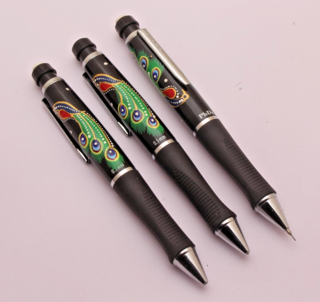 SET X 3 GORGEOUS HANDMADE ART DONE ON Papermate PHD Mechanical Pencils VERY RARE