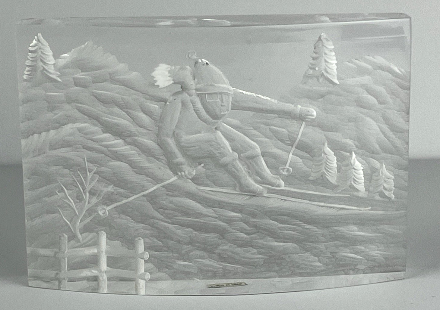 Vintage MCM Reverse Carved Lucite Acrylic Skier Desktop Paperweight 3D Art Vintage MCM Reverse Carved Lucite Acrylic Skier Desktop Paperweight 3D Art