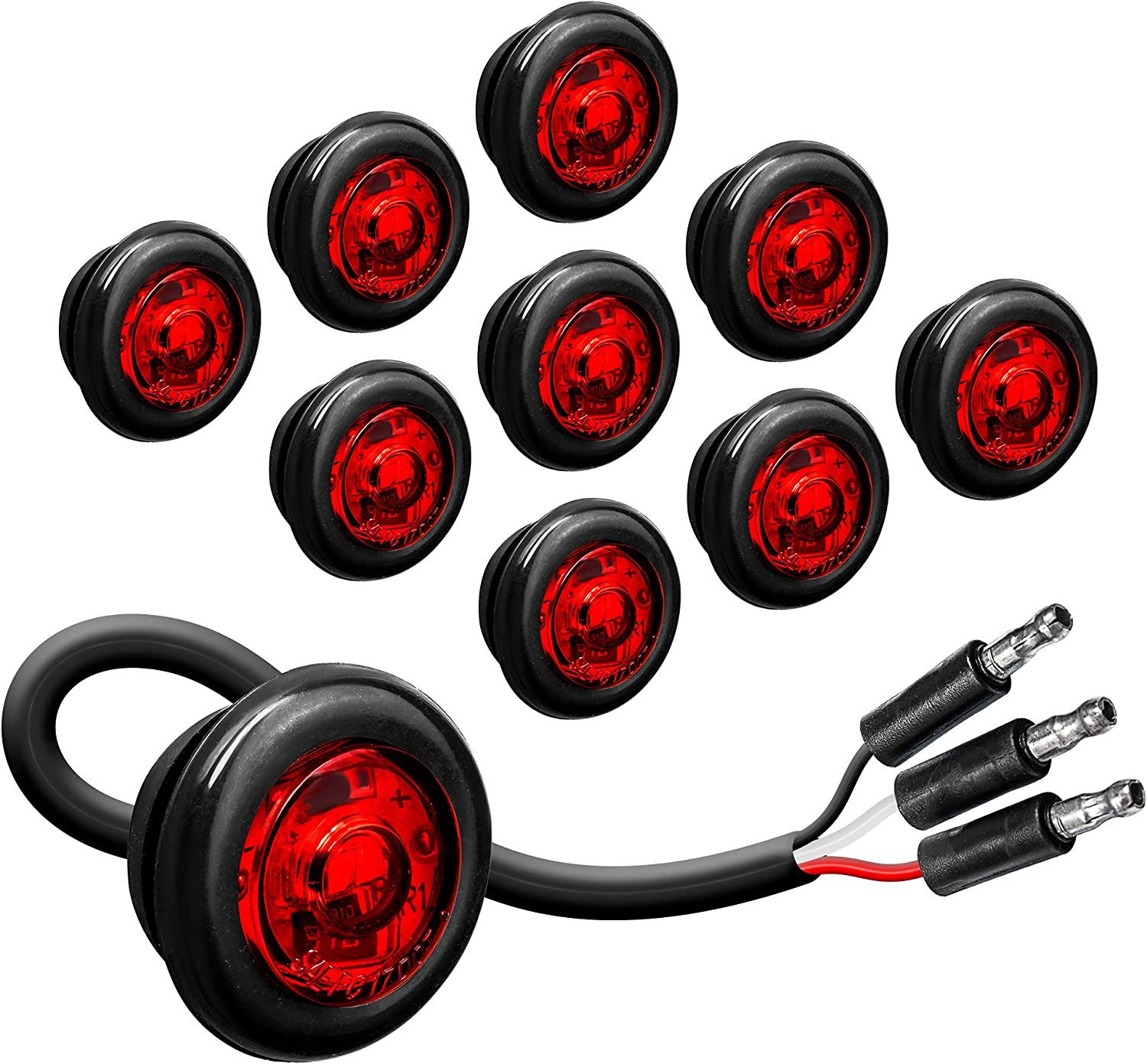 10pc 3/4 Inch Round Trailer LED Marker Light 3 Wire/Turn Brake Tail Lights Set 10pc 3/4 Inch Round Trailer LED Marker Light 3 Wire/Turn Brake Tail Lights Set