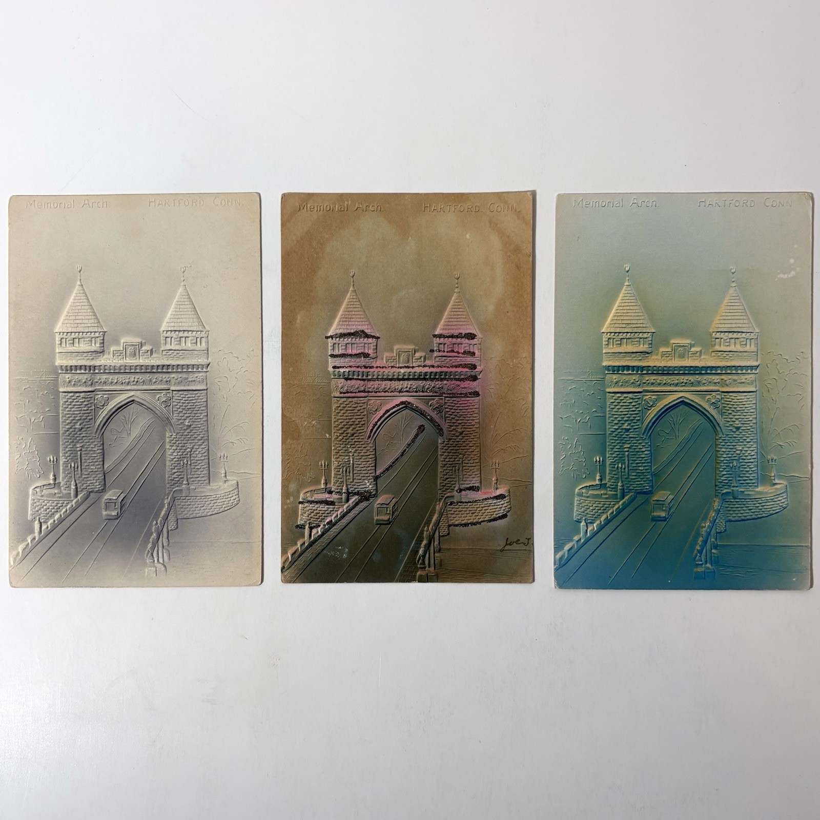 Vintage Hartford CT Memorial Arch Postcards Airbrushed Embossed 1900s Lot 3 UDB