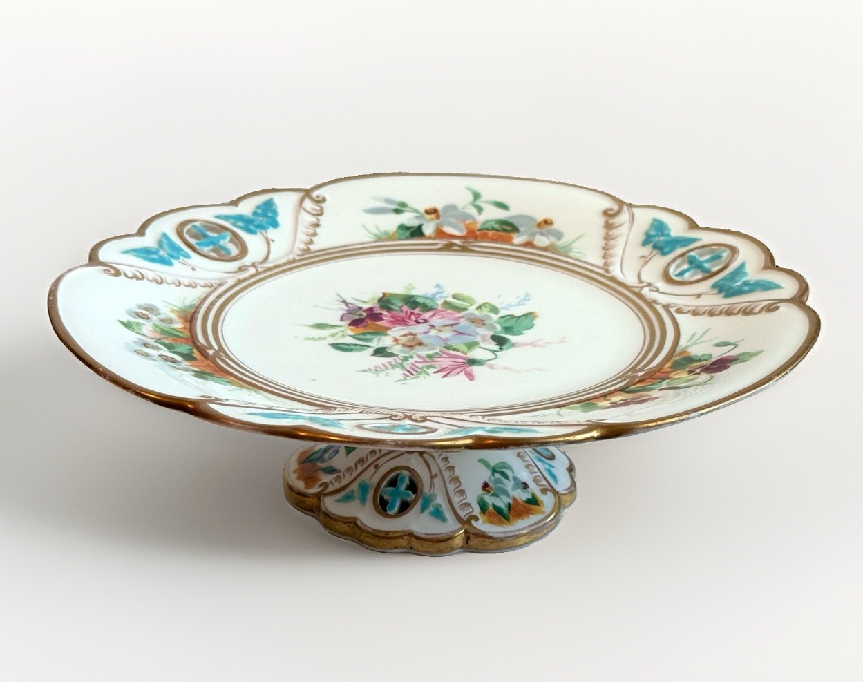 Antique Dresden Centerpiece Compote Bowl Germany, 9.5” Wide  X 3” High