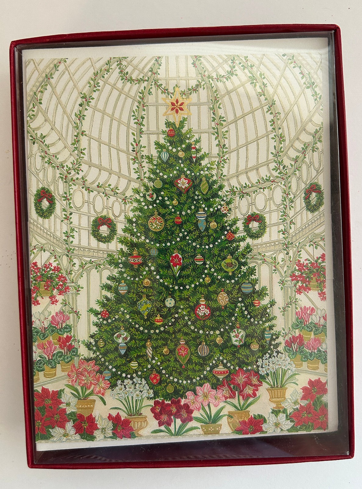 Caspari /The RHS Collection 16 Cards w/Envelopes Christmas Tree Design Rare NIB
