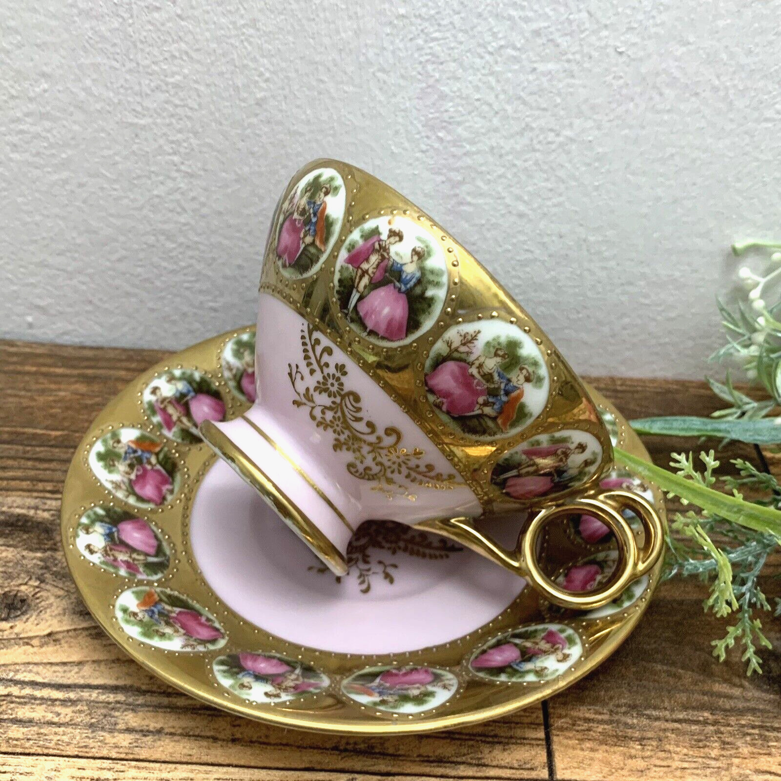 Lefton China - Hand Painted Pink and Gold Teacup Set