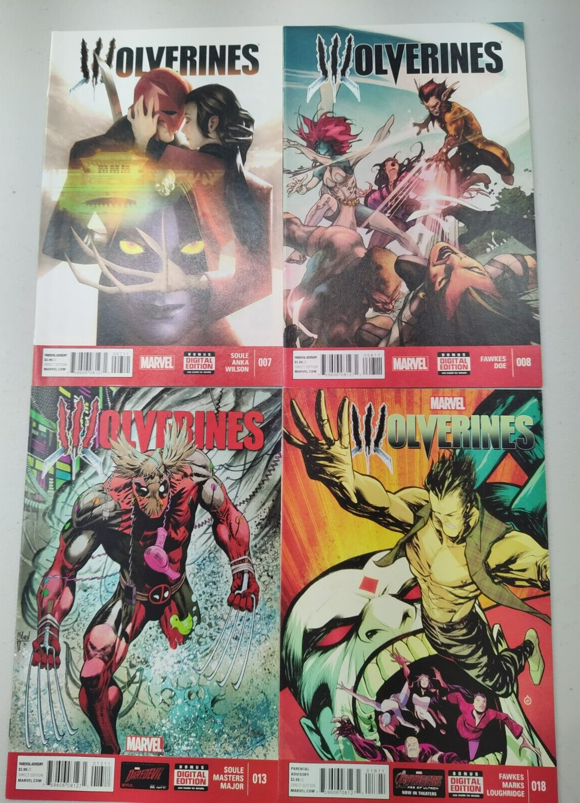 Wolverines #7,8,13,18 Marvel 2015 Comic Books