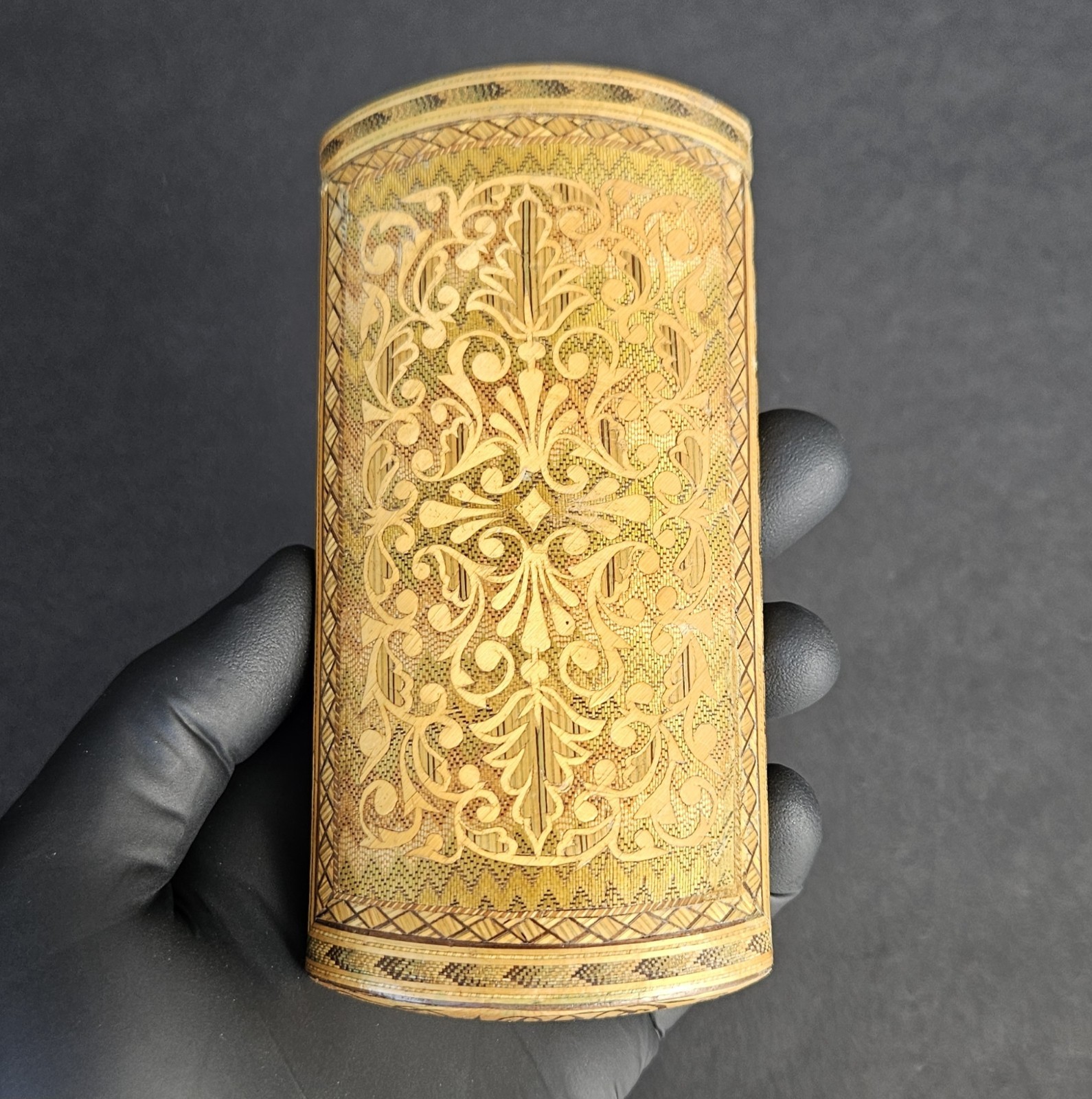 Antique 1820s French Straw Marquetry Telescopic Cigar Cheroot Case 111