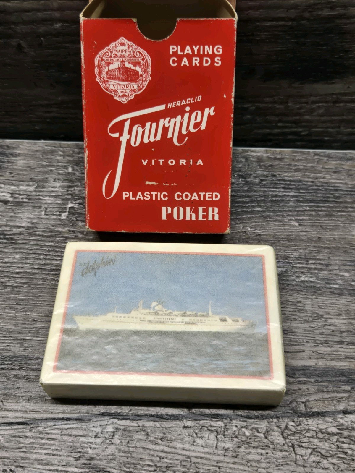 Vtg Heraclio Fournier Vitoria 818 Playing Cards Ss Dolphin Cruise Ship Rare New