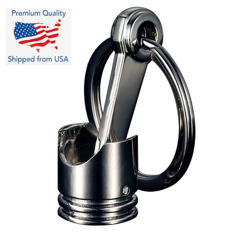 Piston Connecting Rod Car Engine Silver Metal 3D Keyring Keychain Key Chain Ring
