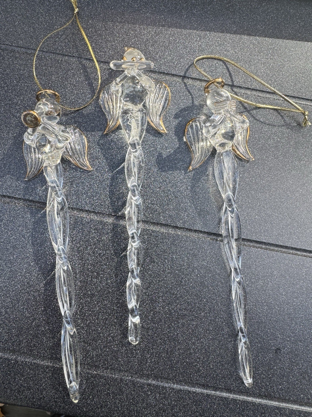 Pier 1 Mouth Blown Glass Angel Ornaments Set of 3 Original Box
