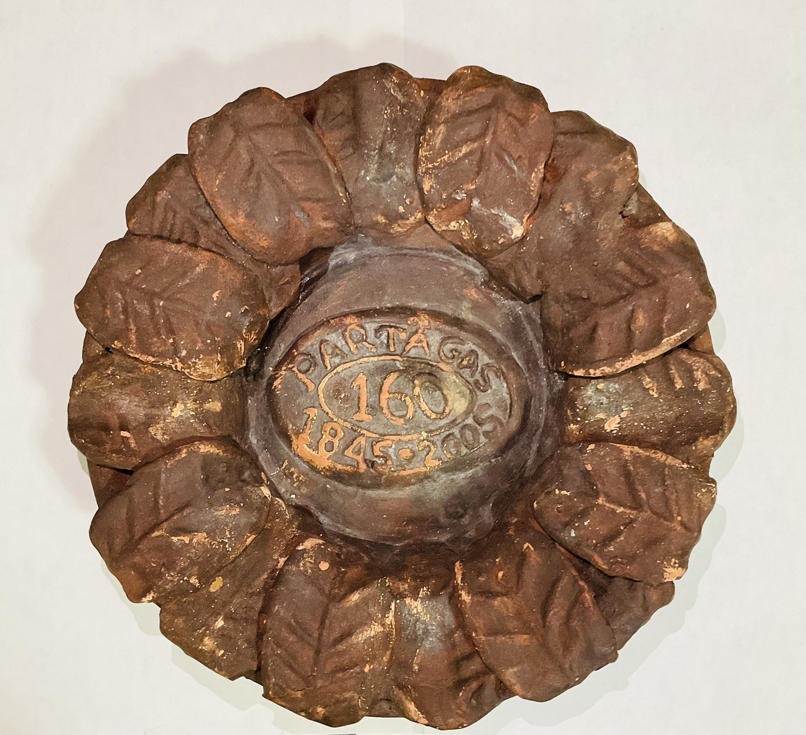 9” PARTAGAS 160 Year Anniversary Ceramic Tobacco Leaf Cigar Ashtray 1845-2005