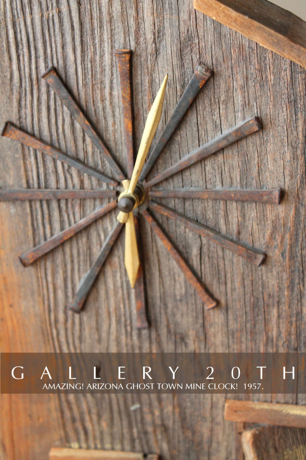 WILD WEST ARIZONA MID CENTURY GOLD MINE CLOCK 50\'S 60\'S WOOD COWBOY MODERN VTG