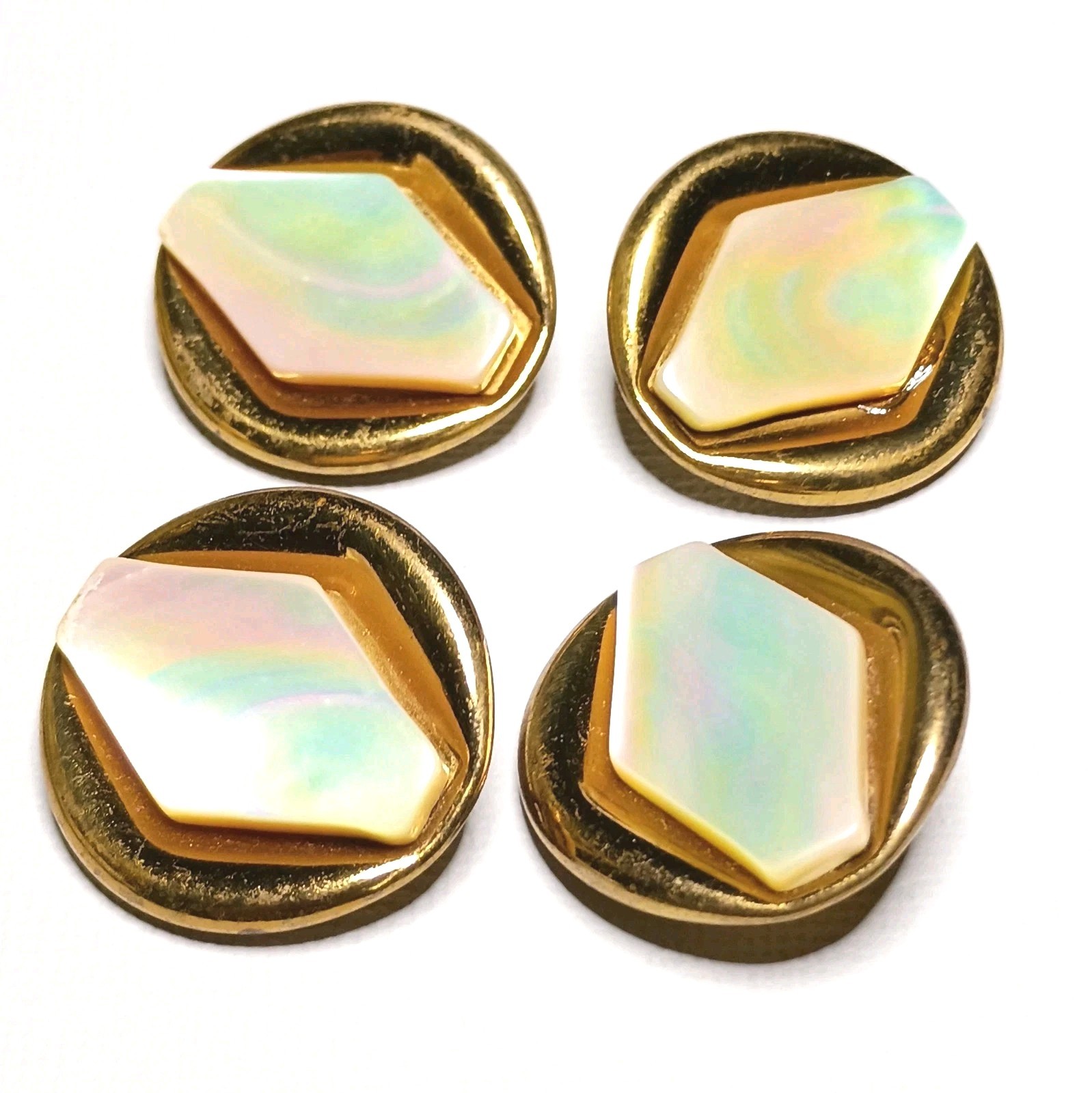 Set of 4 Vtg Oblong Hexagonal MOP Shell Cabochon on 1⅛\