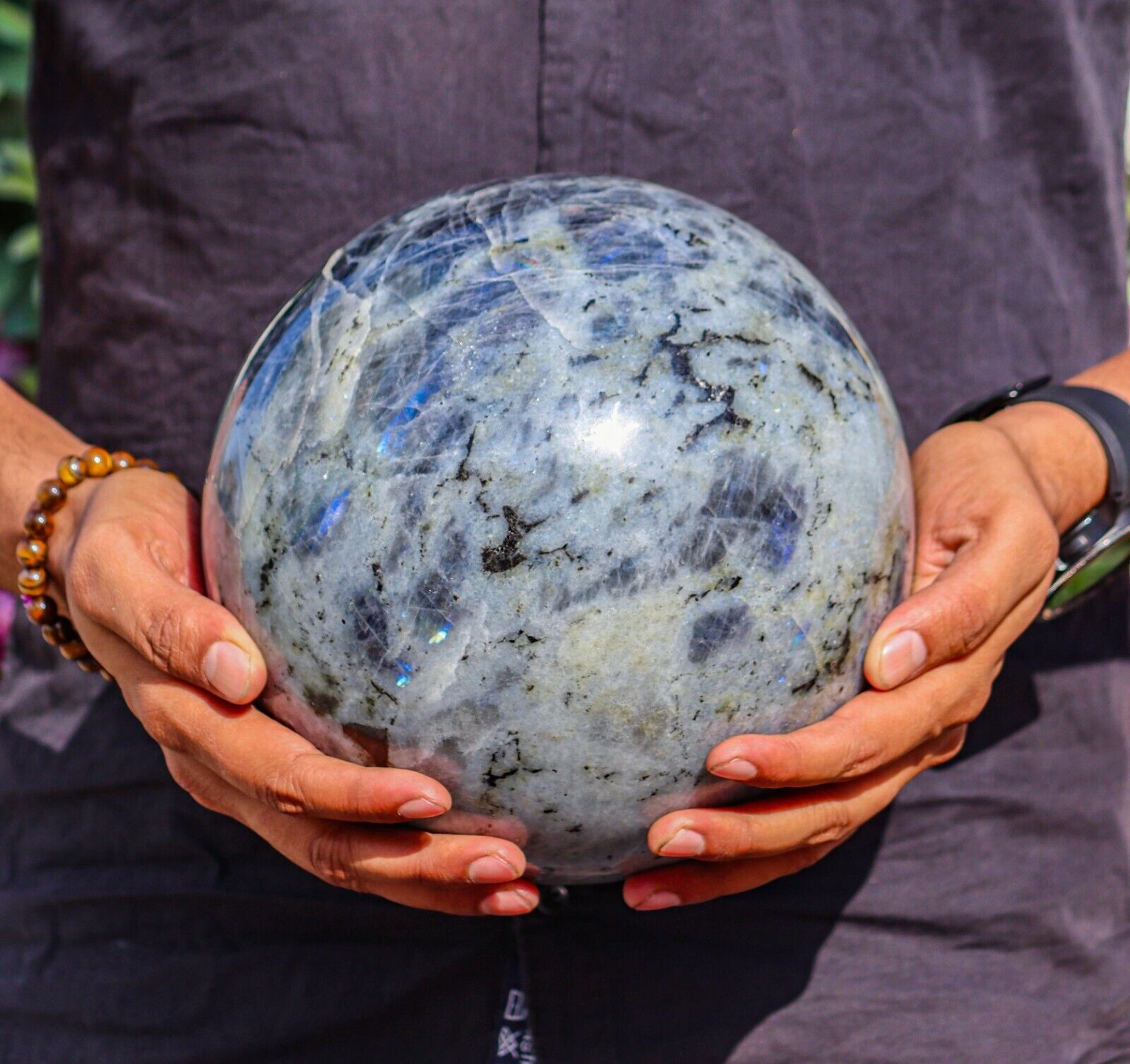 190MM Grey Labradorite Healing Chakra Spirit Aura Power Energy Stone Sphere Ball