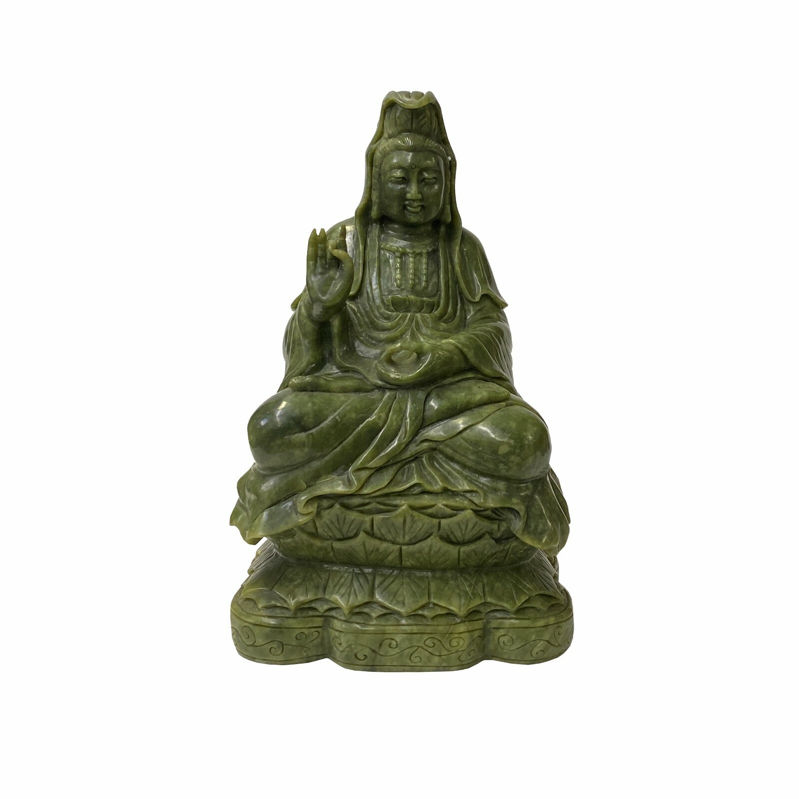 Green Stone Carved Guan Yin Tara Bodhisattva Avalokitesvara Statue ws1795