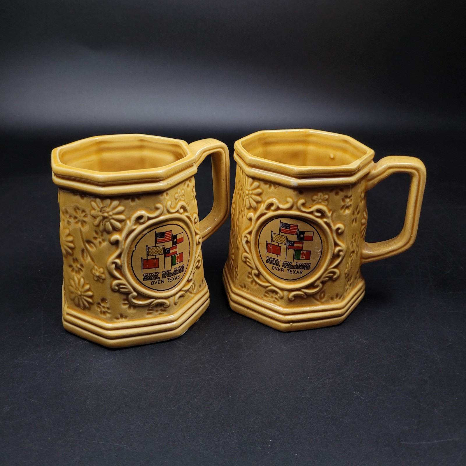 vintage ceramic Six Flags over Texas  souvenir Cupa  made in Japan Lot Of 2 