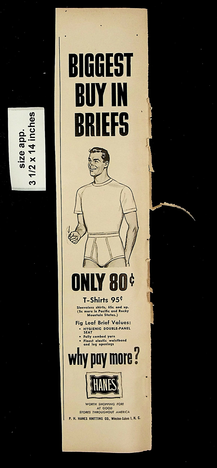 1950 Hanes Men's Briefs Underwear Tshirts Clothing Vintage Print Ad 23093