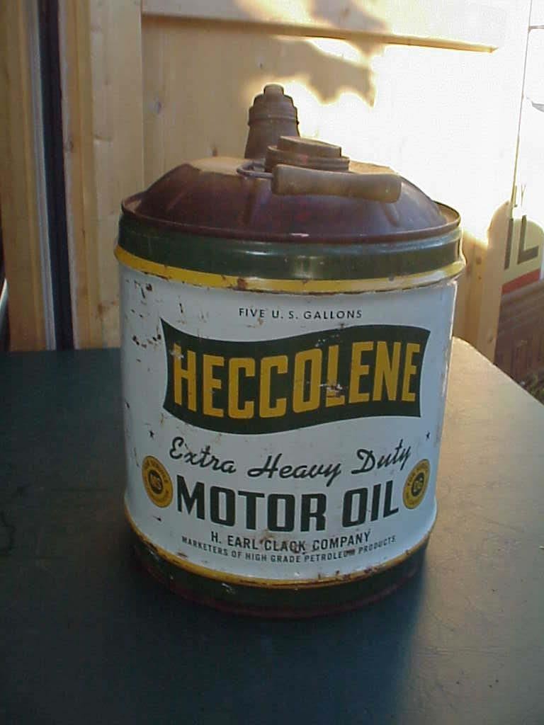 Large Heccolene 5 Gal Motor Oil Can H. Earl Clack Montana Rare