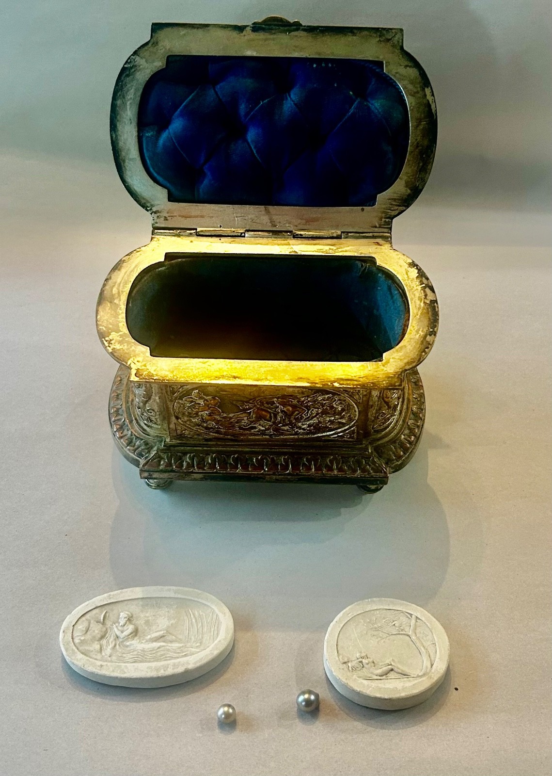 19thC Grand Tour Set Signed Leopold Oudry French Bronze Casket Intaglios Pearls 19thC Grand Tour Set Signed Leopold Oudry French Bronze Casket Intaglios Pearls