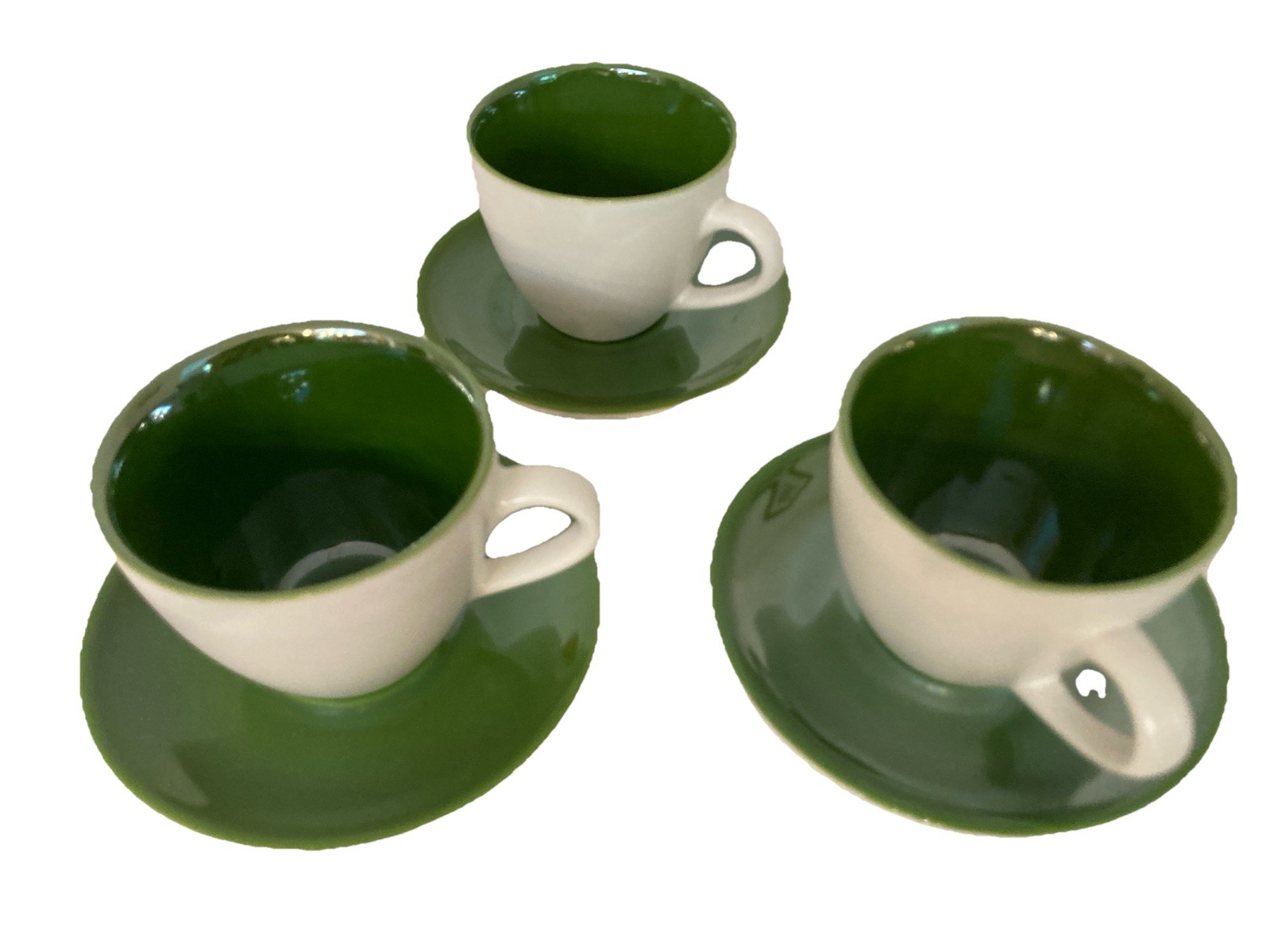Set/3 Coffee Vtg. 2005 STARBUCKS Espresso Pearlescent 4 Oz Cups & Saucers Green Set/3 Coffee Vtg. 2005 STARBUCKS Espresso Pearlescent 4 Oz Cups & Saucers Green