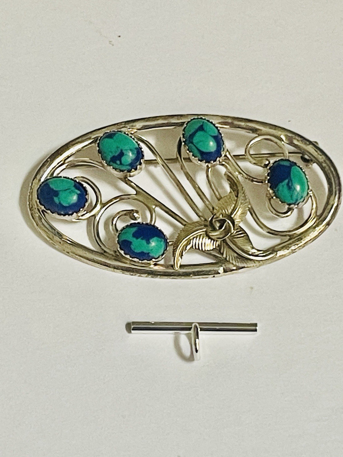 VTG NATIVE AMERICAN Navajo Shirley Henry STERLING AZURITE brooch PIN PENDANT