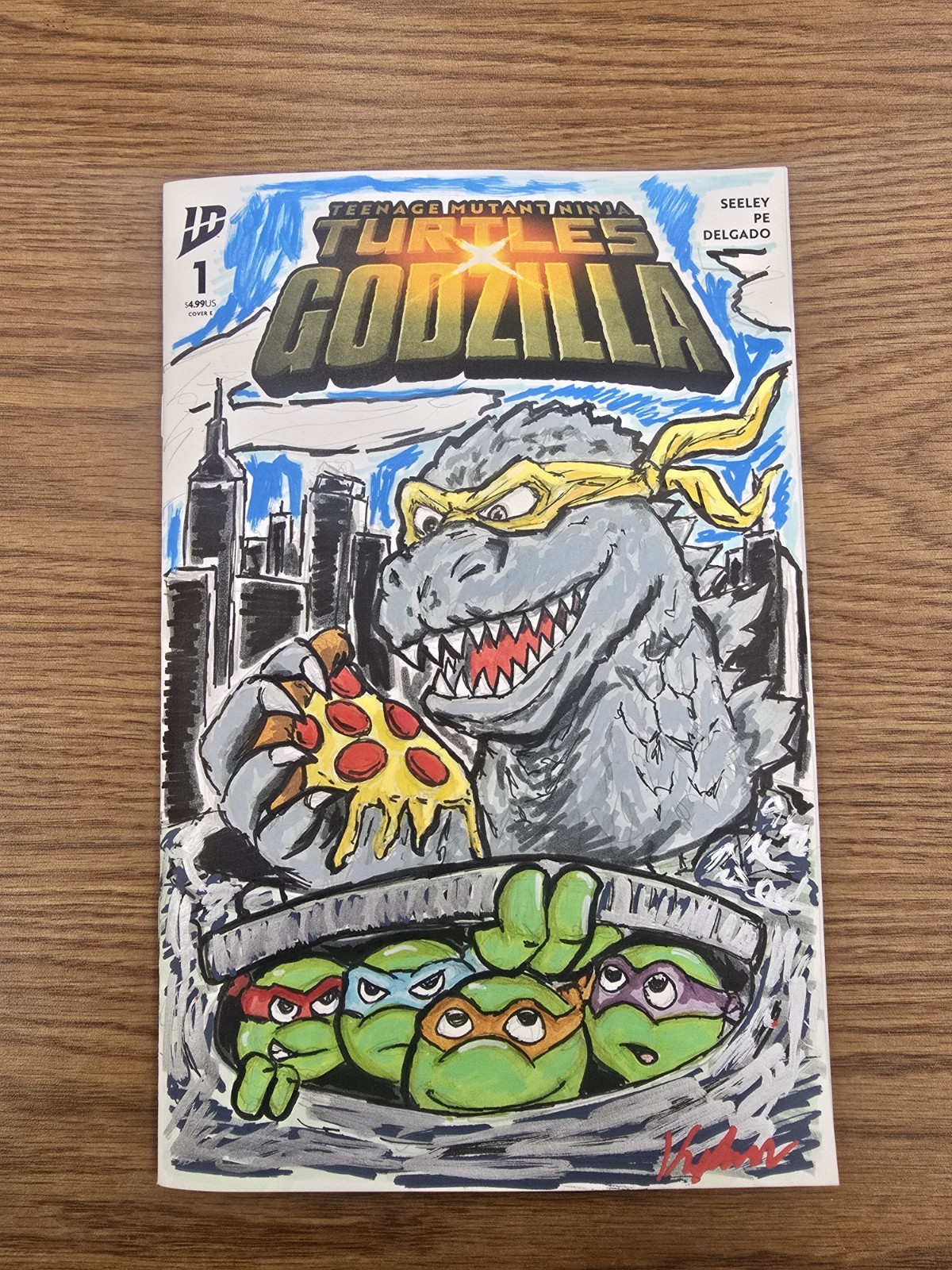 TMNT x Godzilla #1 Original Sketch Cover Art Ninja Turtles Pizza OOAK Kyle Horne