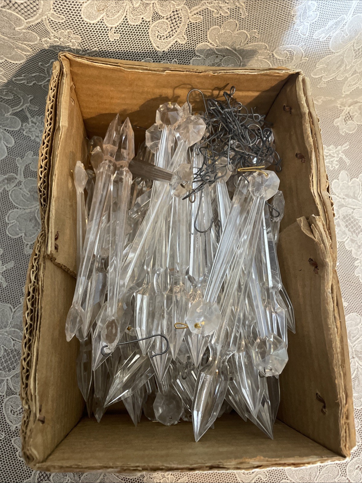 77 Vintage Clear Plastic Prism Icicles Christmas Ornaments Hong Kong