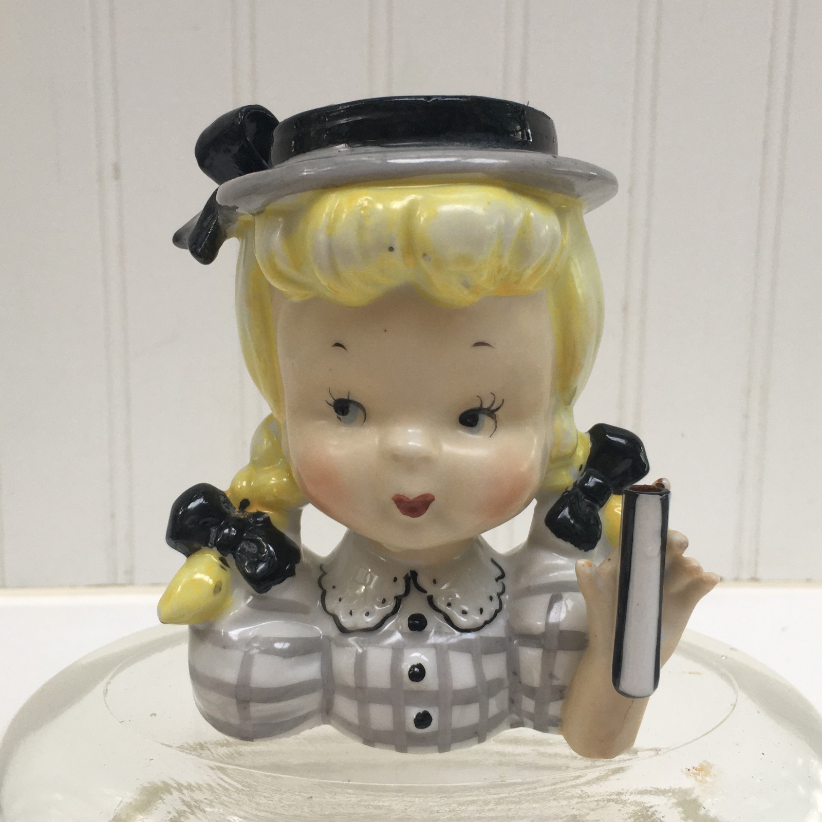 Vintage Napco Schoolgirl with Pigtails Head Vase