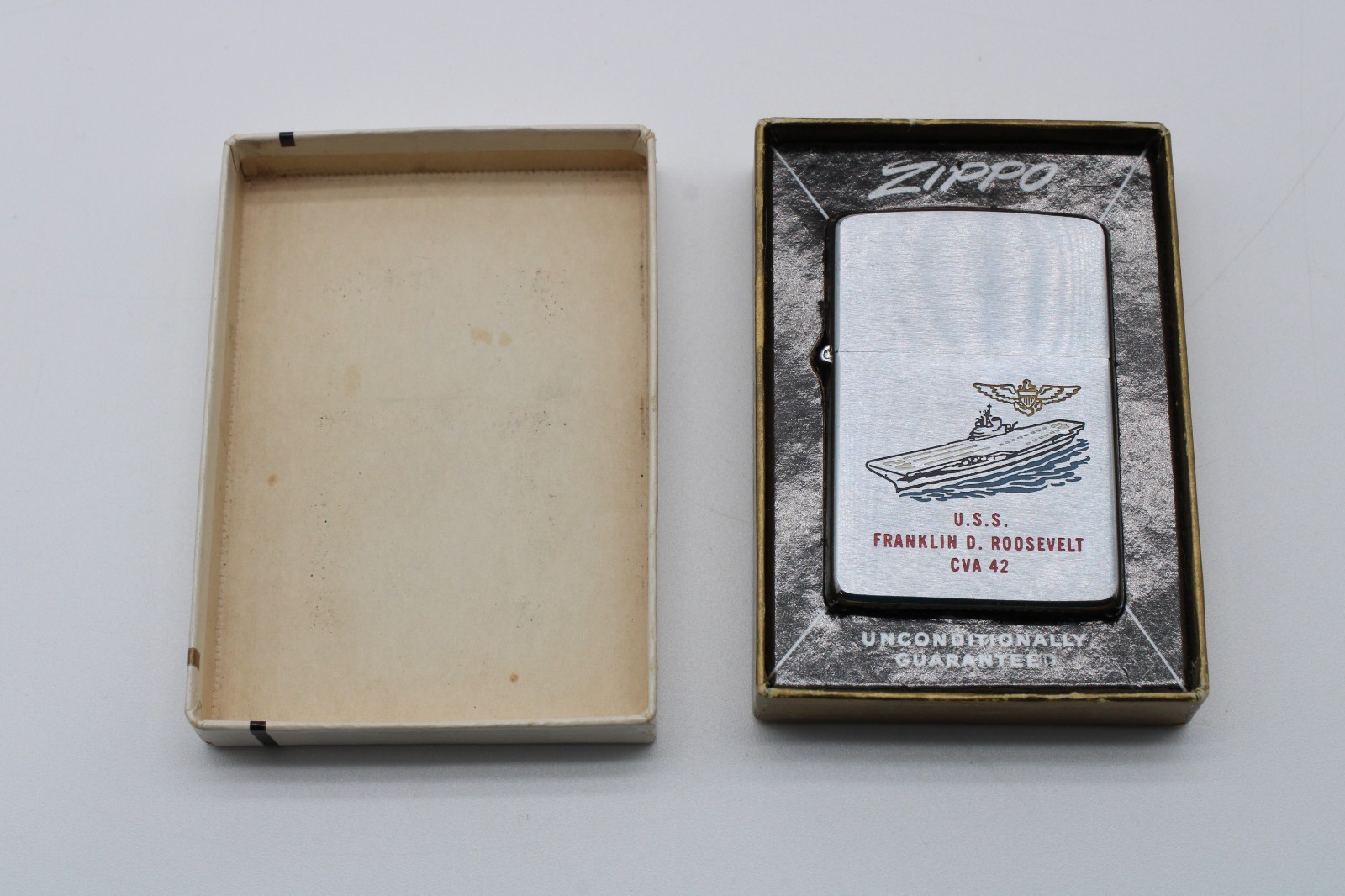 VTG Excellent 50's Zippo Lighter USS Franklin D Roosevelt CVA 42 Nuclear US Navy