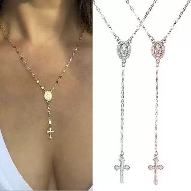 Beautiful Rose Gold Color Rosary Necklace