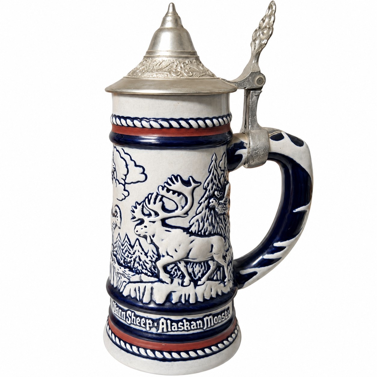 Vintage 1976 Avon Ceramarte Wildlife Beer Stein w/ Pewter Lid Alaskan Moose Mug