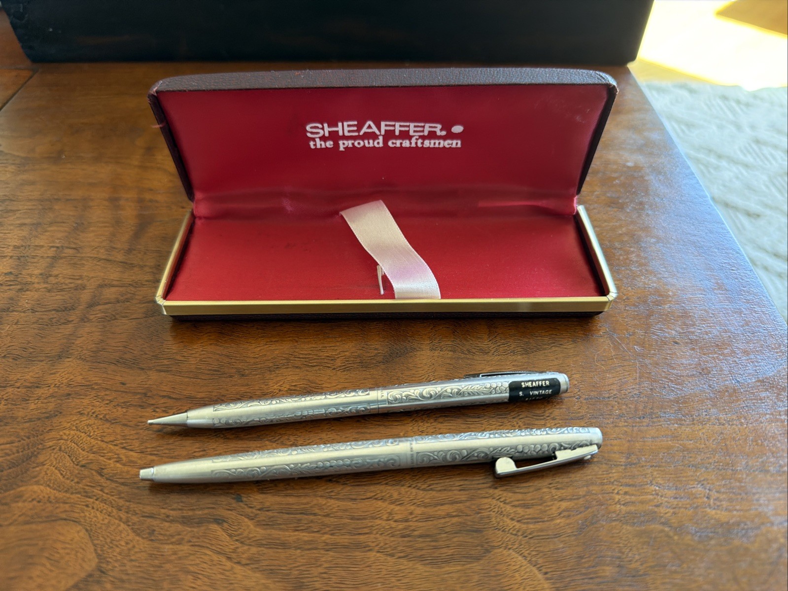 Sheaffer White Dot Vintage Grape Leaves Sterling Silver Ballpoint Pen Pencil Set