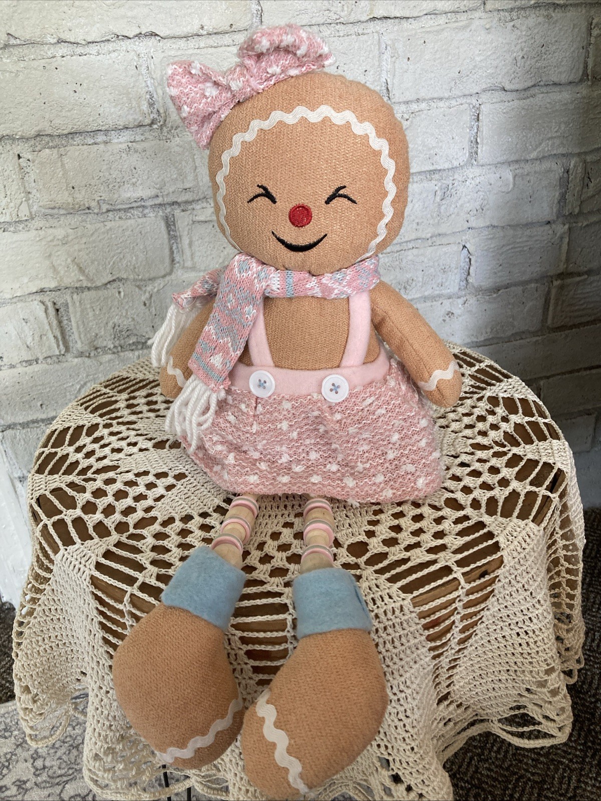 Adorable Gingerbread Girl 19” Pastel Shelf Sitter Christmas Home Decor New
