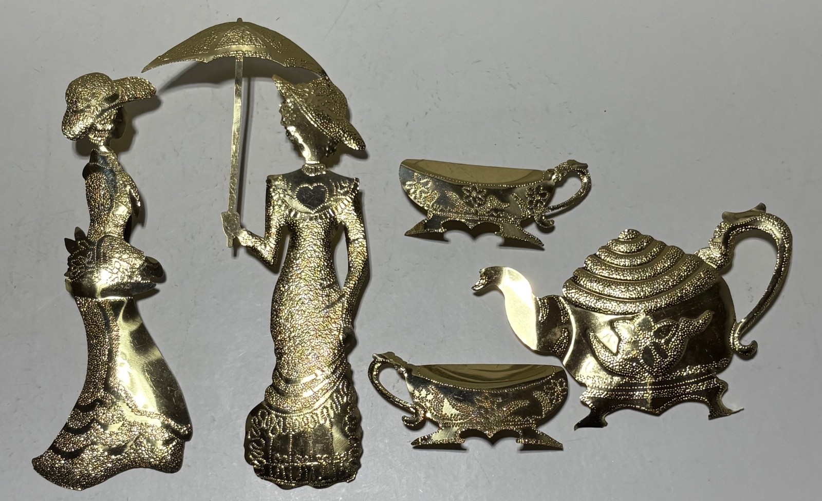 Vintage Homco Brass Wall Decor Lot of 5 - Victorian Ladies & Tea Set Made In USA Vintage Homco Brass Wall Decor Lot of 5 - Victorian Ladies & Tea Set Made In USA