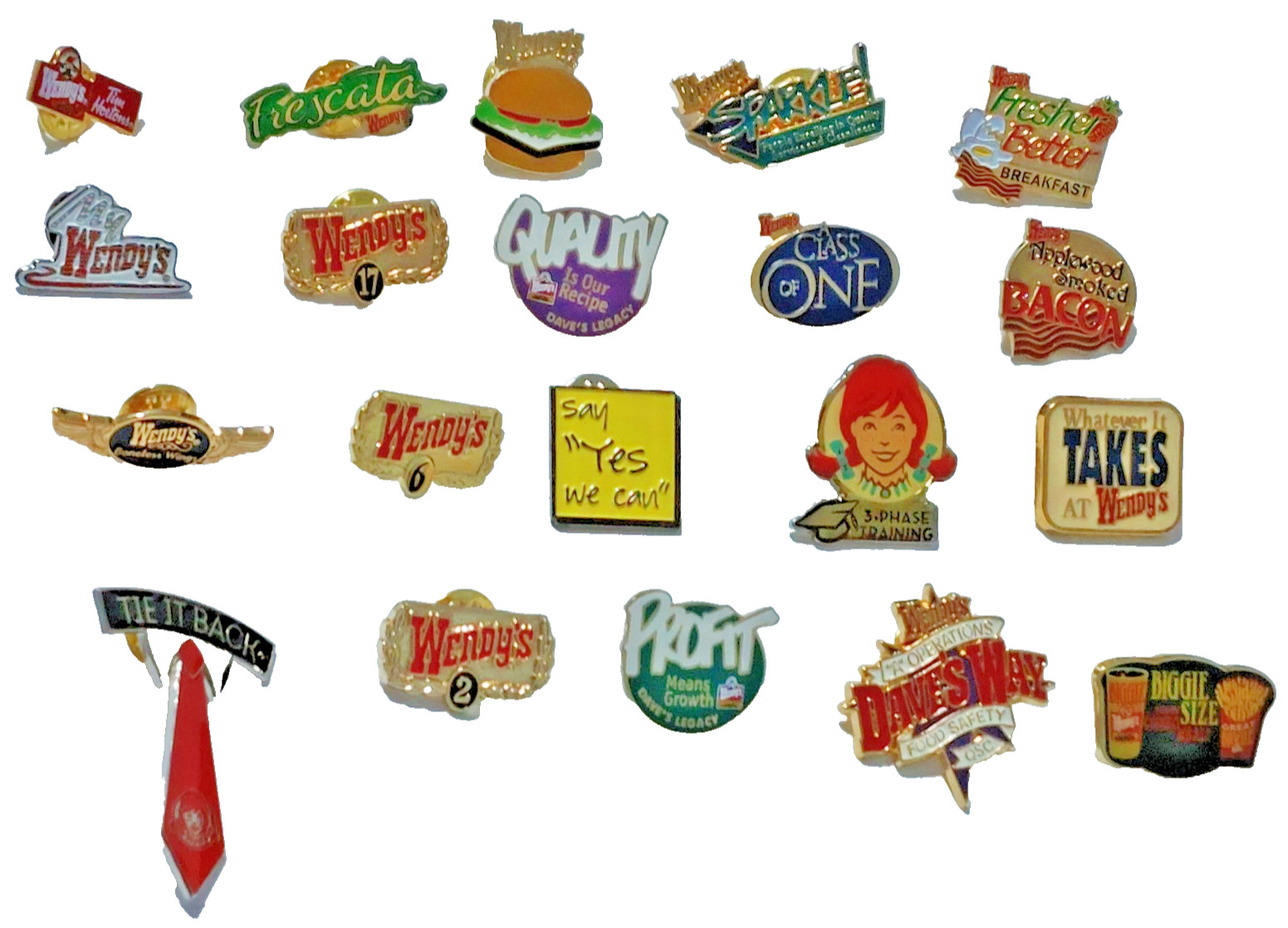 Wendy\'s Restaurant Lot of 20 Lapel Pins (No Duplicates)